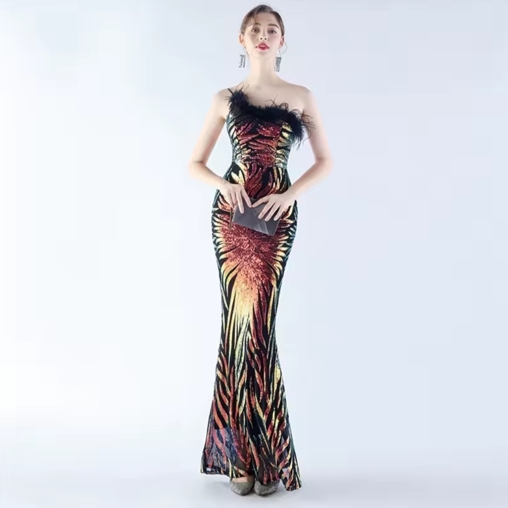 Black One Shoulder Bodycon Prom Dress